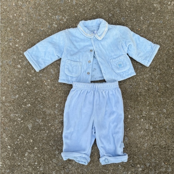 Vintage Children’s place Blue Velour 2 Piece Set Jacket Pants 0-3 Months Blue - Picture 2 of 6